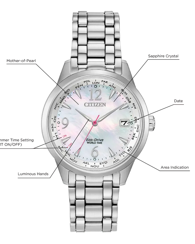 Citizen World Time Ladies Eco-Drive White Dial Watch | CITIZEN Citizen World Time Ladies Eco-Drive White Dial Watch | CITIZEN